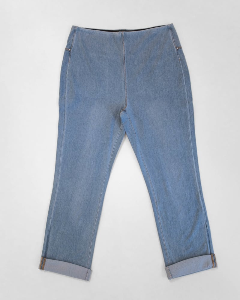 Front of a size 3X Jewel Straight-Leg Jeans in Bleached Blue by Lysse. | dia_product_style_image_id:303140